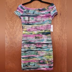 Multicolor Ruched Striped Off Shoulder Juniors Mini Dress Size 3